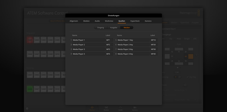 Switcher Settings - Sources