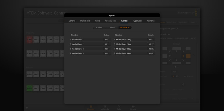 Switcher Settings - Sources