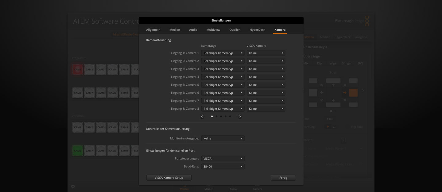 Switcher Settings - Camera Control