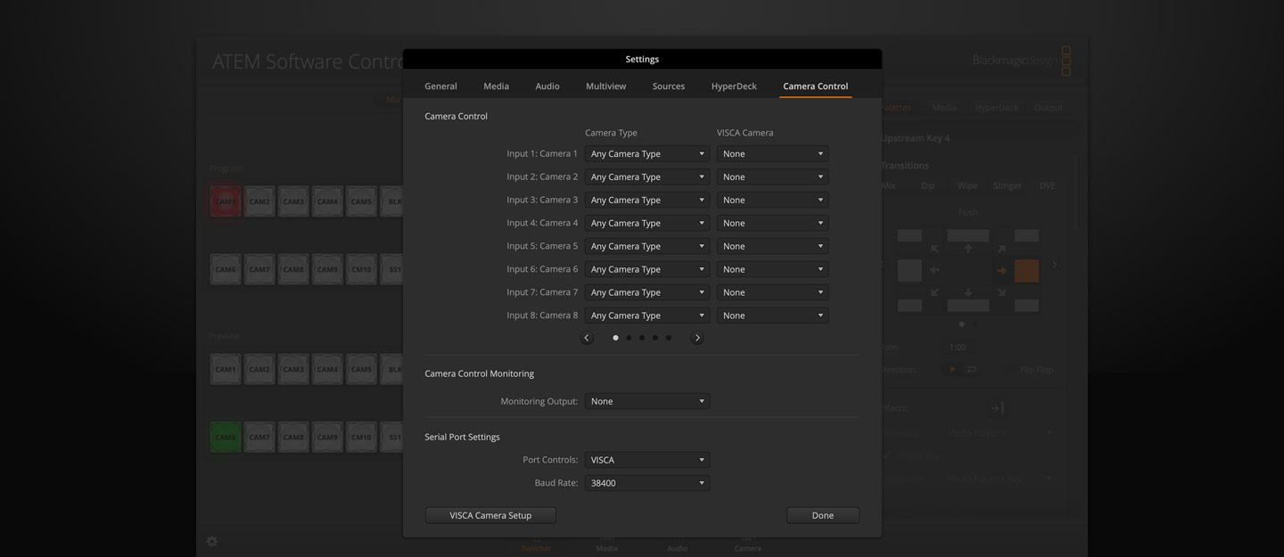 Switcher Settings - Camera Control