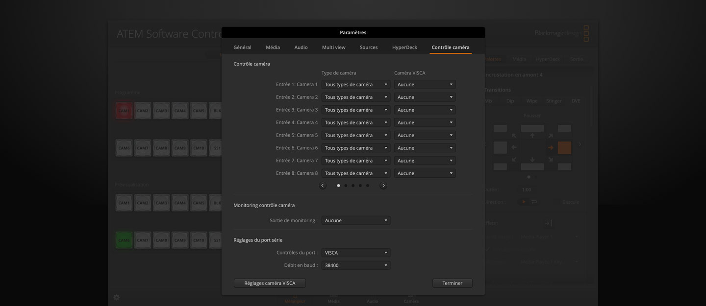 Switcher Settings - Camera Control