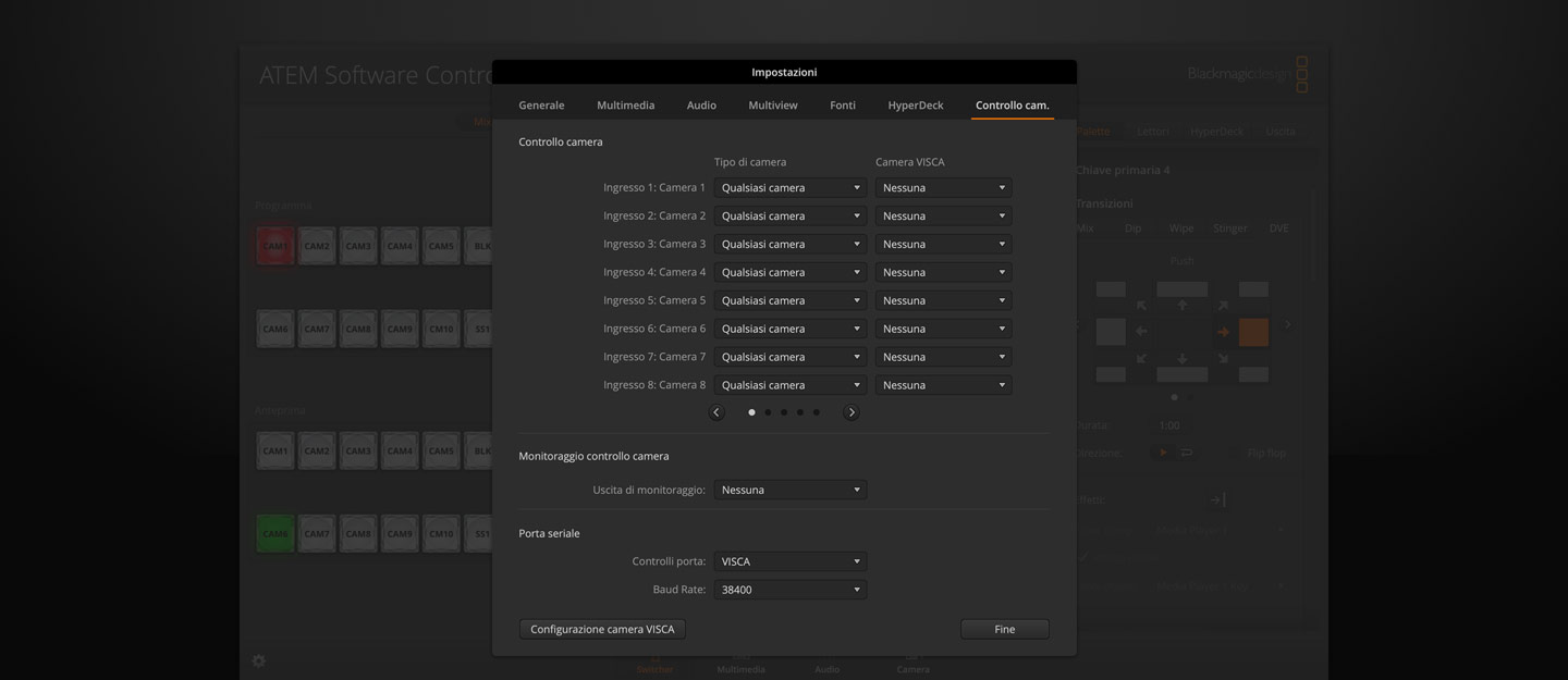 Switcher Settings - Camera Control