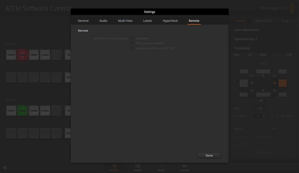 Switcher Settings - Remote