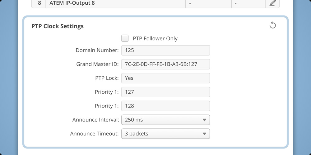 PTP Clock Settings