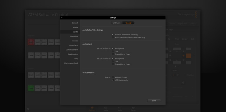 Switcher Settings - Audio