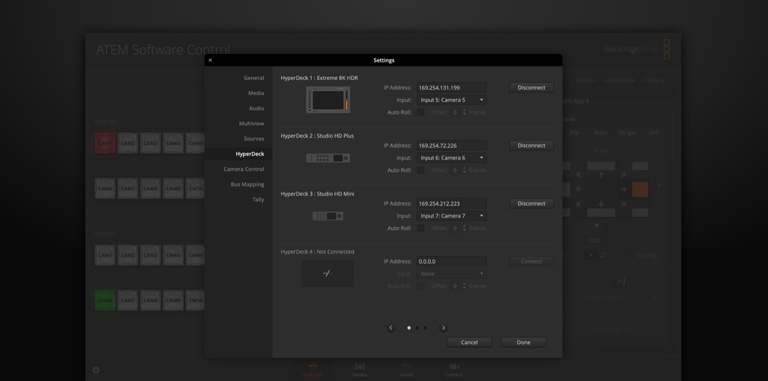 Switcher Settings - HyperDeck