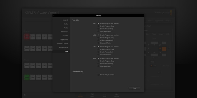 Switcher Settings - Tally