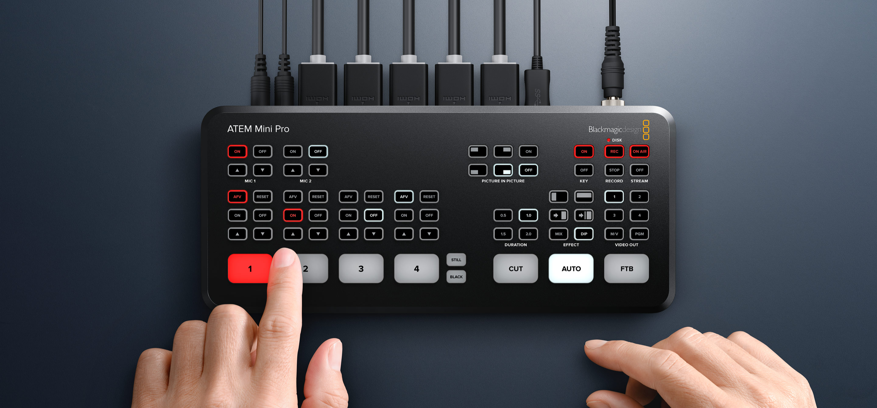 Blackmagic ATEM Mini Pro dengan 4 input HDMI dan koneksi Ethernet USB-C