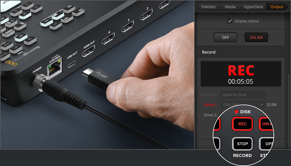Perekaman H.264 ke USB pada Blackmagic ATEM Mini Pro