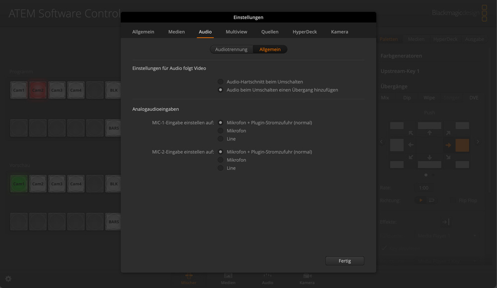 Switcher Settings - Audio