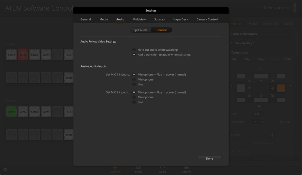 Switcher Settings - Audio