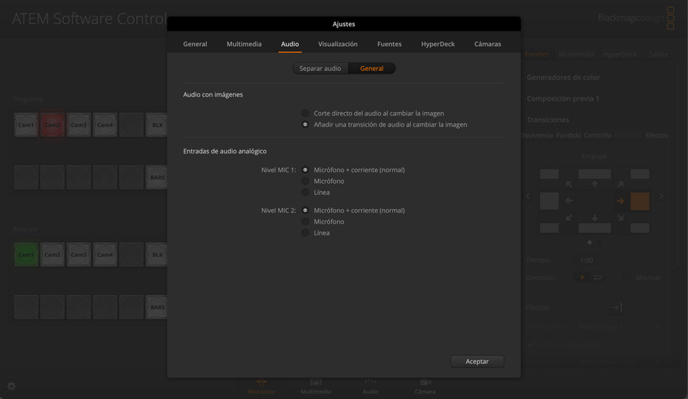 Switcher Settings - Audio