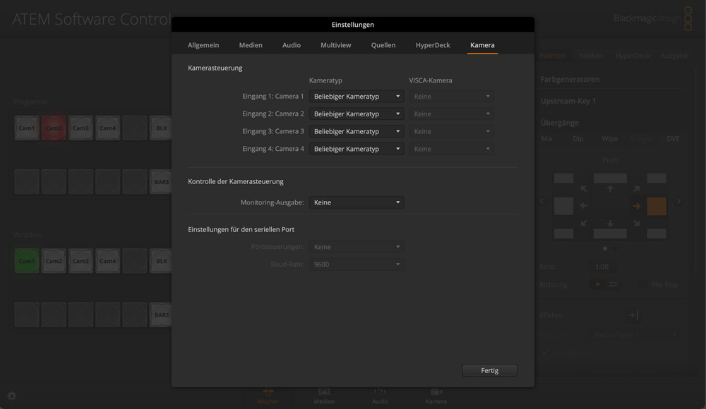 Switcher Settings - Camera Control