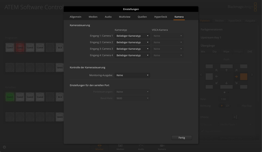 Switcher Settings - Camera Control