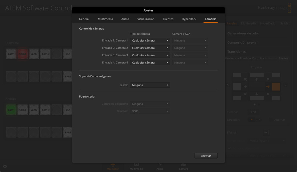 Switcher Settings - Camera Control