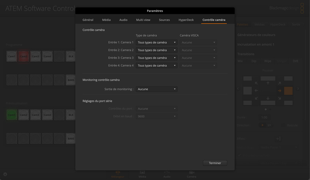 Switcher Settings - Camera Control