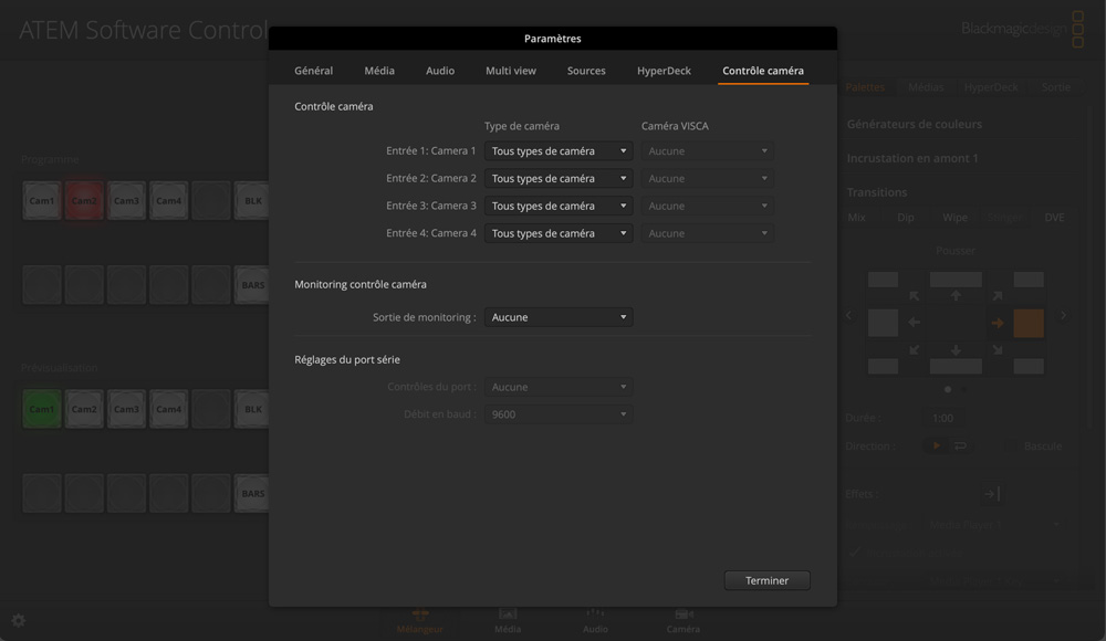 Switcher Settings - Camera Control