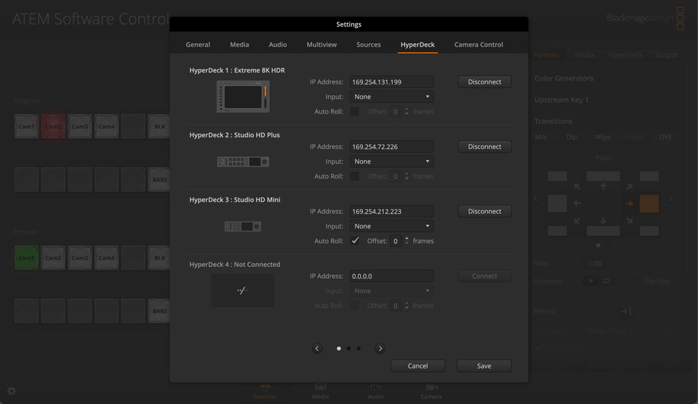 Switcher Settings - HyperDeck