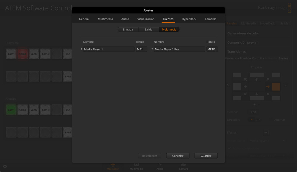 Switcher Settings - Sources