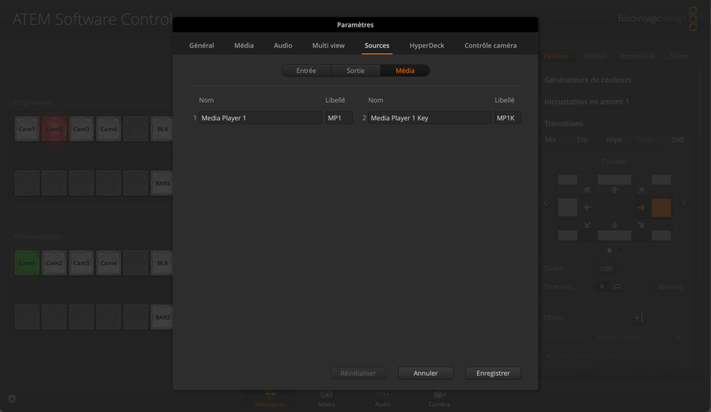 Switcher Settings - Sources