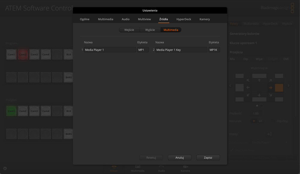 Switcher Settings - Sources