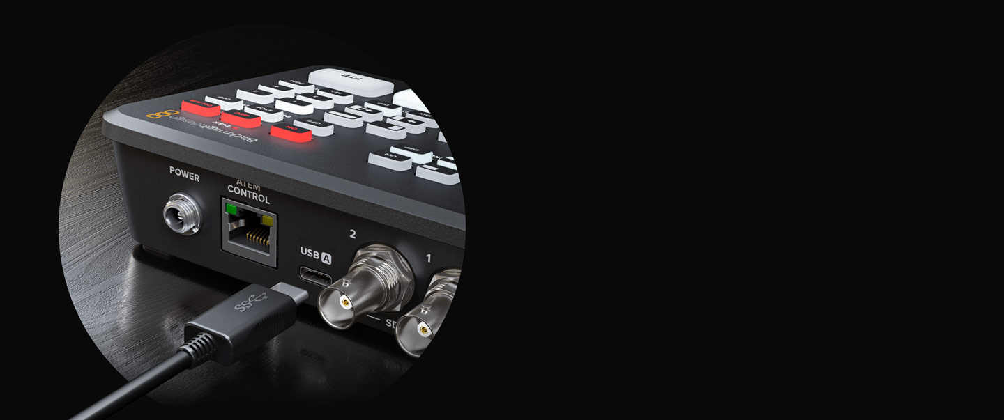 Koneksi Blackmagic ATEM SDI dengan 4 input SDI 2 output SDI Ethernet USB-C dan audio