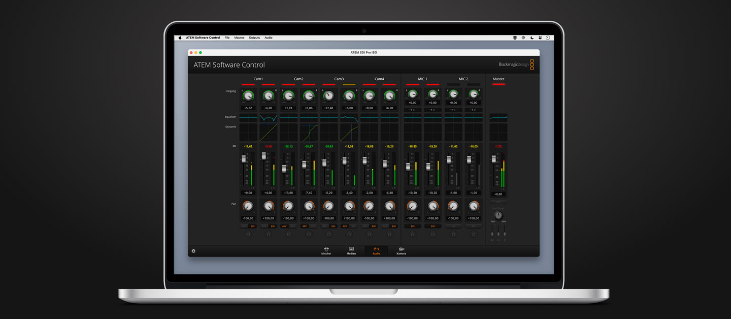 ATEM Software Control Audio Screen.