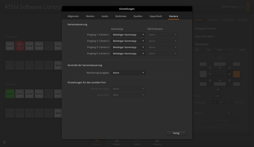 Switcher Settings - Camera Control