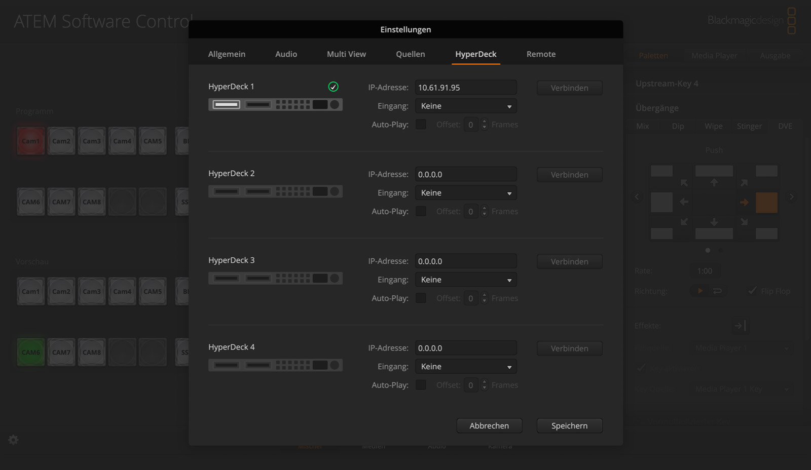 HyperDeck Settings Page