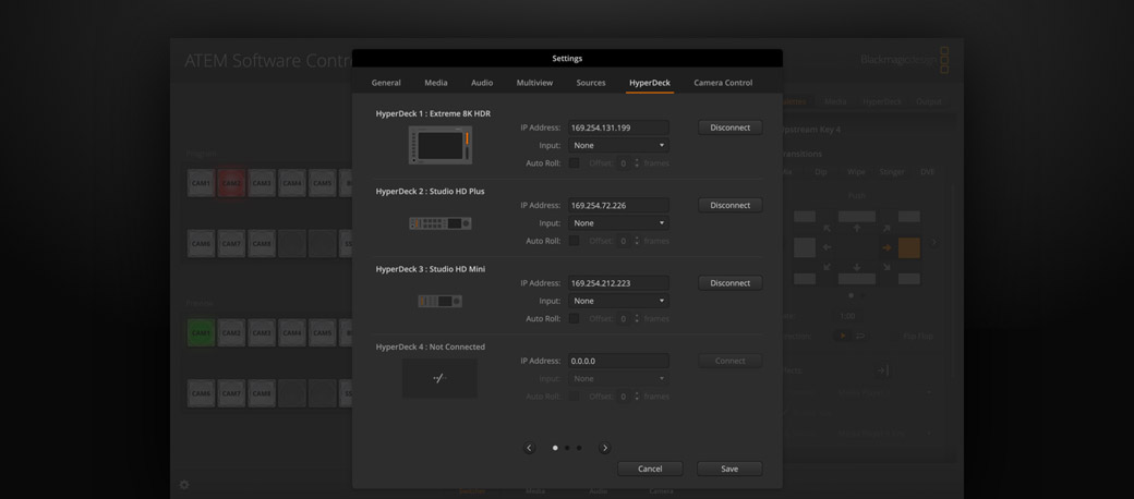 HyperDeck Settings Page