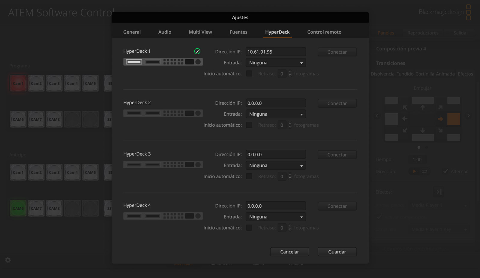 HyperDeck Settings Page