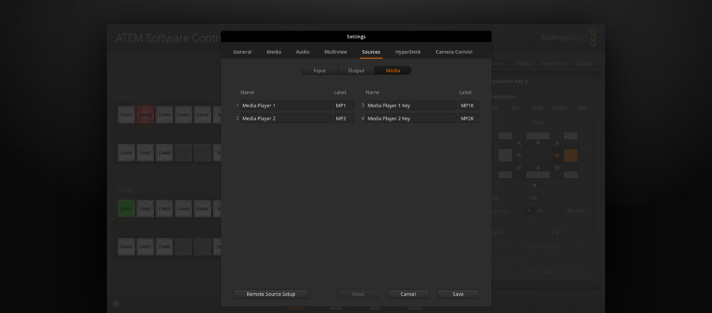 Sources Settings Page