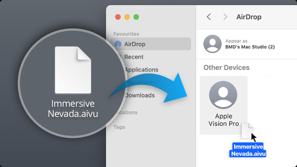 Airdrop a rendered file to Vision Pro