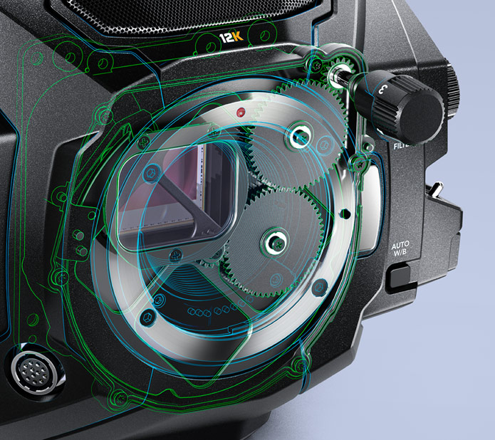 Blackmagic URSA Mini Pro 12K dengan PL lens mount yang dapat diganti dan built-in ND filters