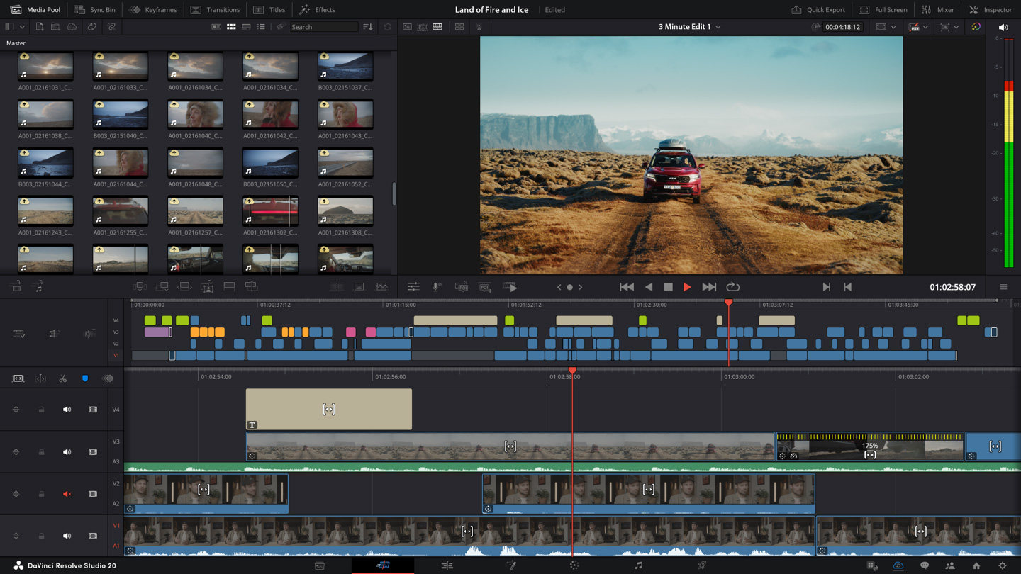 Interfejs montażowy DaVinci Resolve 20