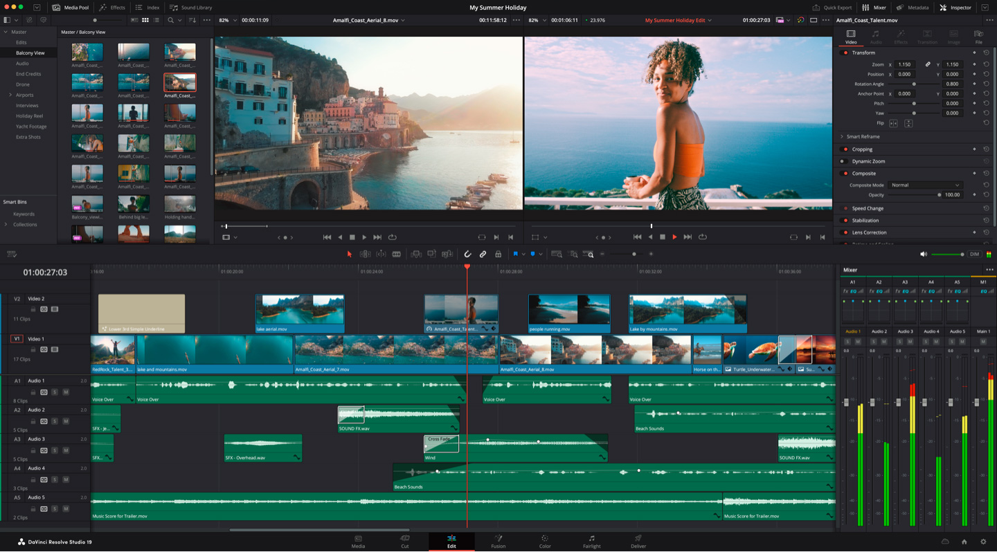 Edit page di DaVinci Resolve 19