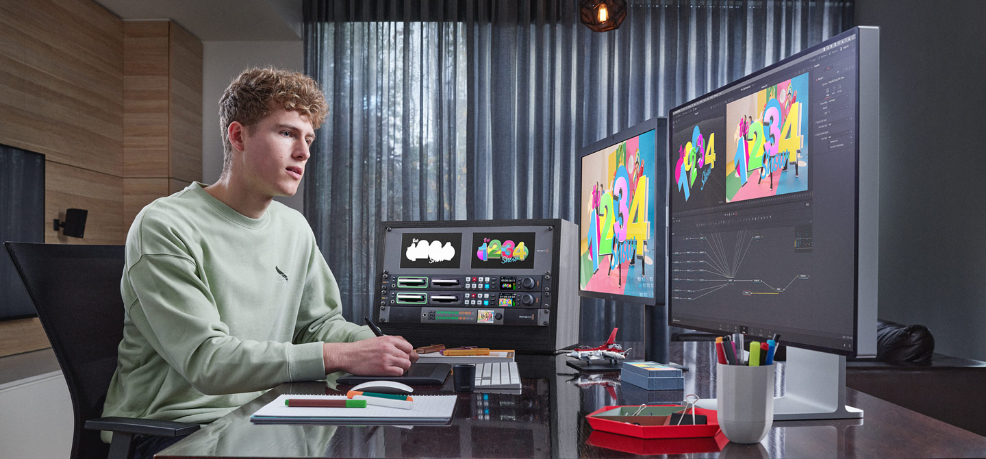 Diagram koneksi depan dan belakang Blackmagic Design HyperDeck Studio 4K Pro